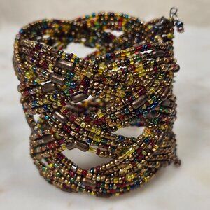 Vintage Hand Made One of a Kind  Beaded Woven Cuff Bracelet